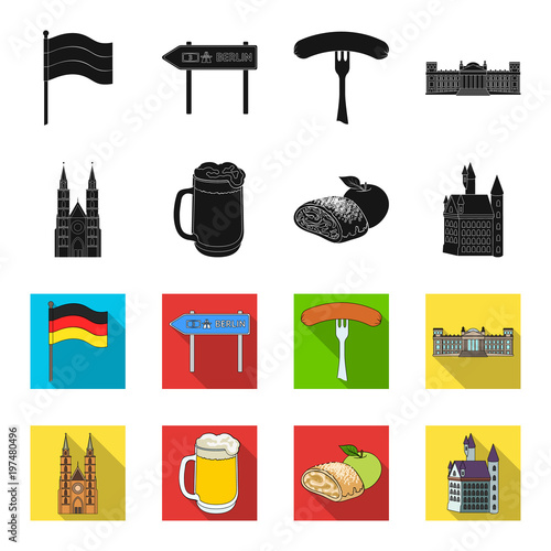 Country Germany black,flet icons in set collection for design. Germany and landmark vector symbol stock web illustration.