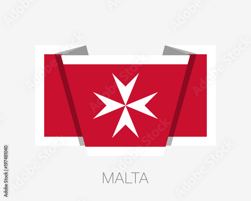 Flag of Malta. Version with Maltese Cross. Flat Icon Waving Flag with Country Name