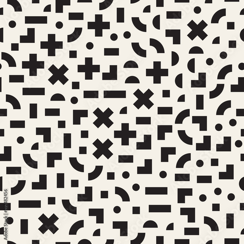 Seamless abstract geometric pattern in retro memphis style. Scatteres shapes vector background.