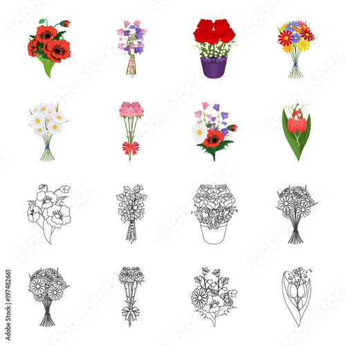 A bouquet of fresh flowers cartoon,outline icons in set collection for design. Various bouquets vector symbol stock web illustration.