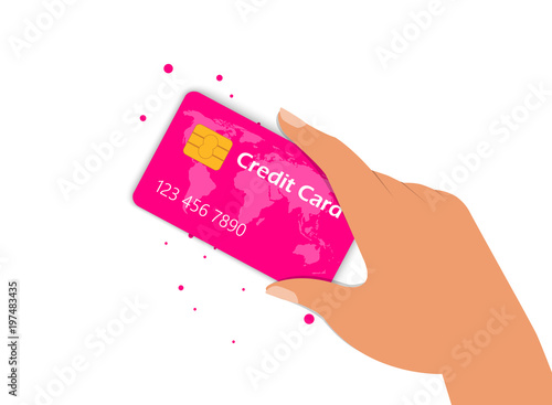 Hand holds credit cards. Vector flat illustration