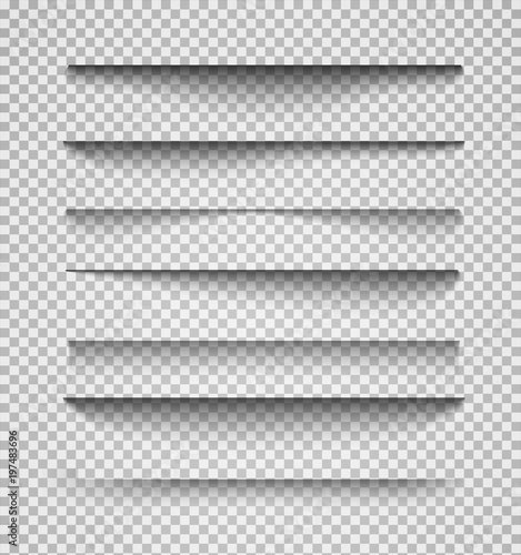 Vector shadows isolated. Page divider with transparent shadows isolated. Set of shadow effects. Transparent shadow realistic illustration photo