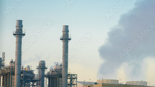 Electricity power plant with morning sky.