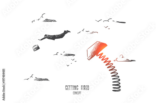 Getting fired concept. Hand drawn upset office worker is fired. Finish of career isolated vector illustration.
