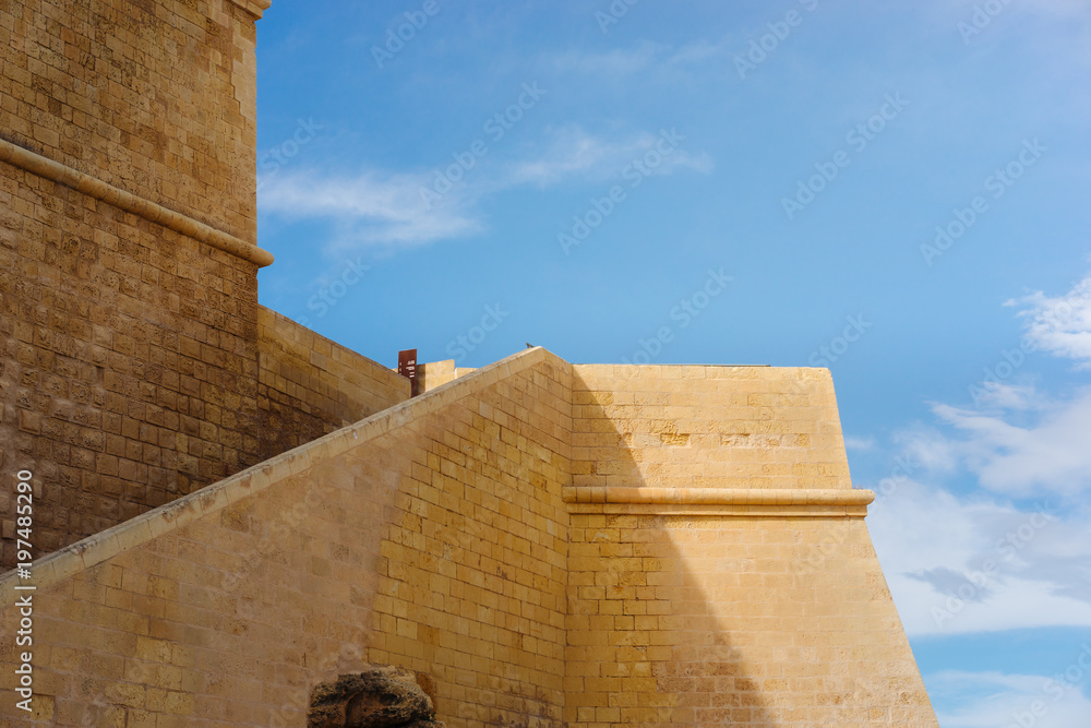 Victoria, Gozo. Ancient walls of Citadel built of limestone Victoria, Gozo. Ancient walls of Citadel built of limestone