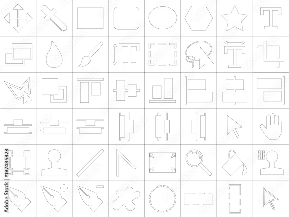 Large and detailed icon set of design tools Large and detailed icon set of design tools