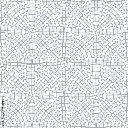 Abstract mosaic seamless pattern. Fragments of a circle laid out from tiles trencadis. Vector background.