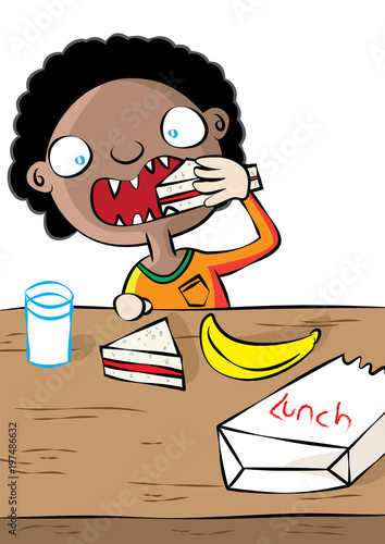 cute black girl having lunch in  school