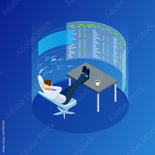 Isometric Businessman Trading Stocks