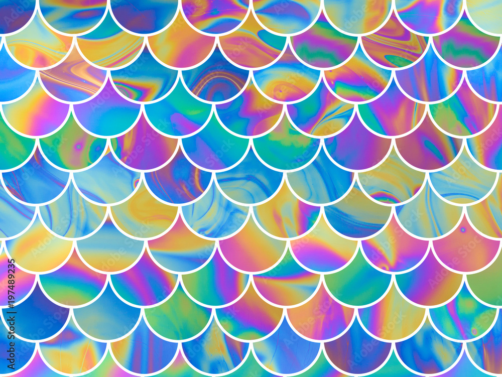 Mermaid scales. Bright unique vivid iridescent fish scales design