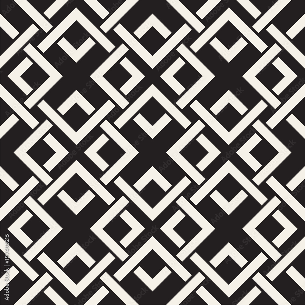 Vector seamless lines pattern. Abstract background with interweaving squares. Geometric monochrome lattice texture. Decorative grid.