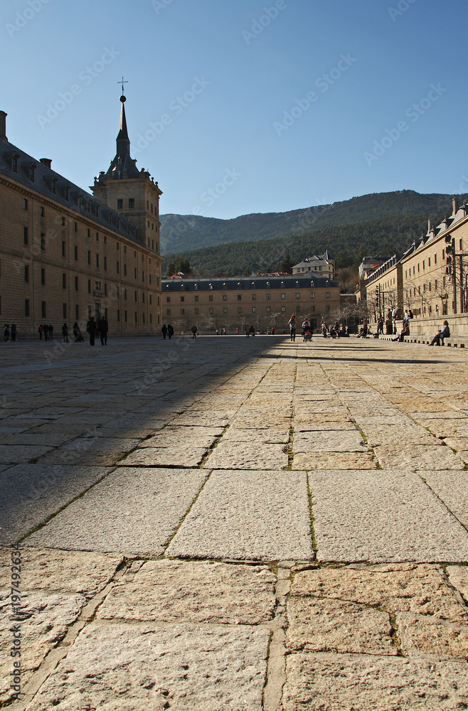 view of a square and monastery San Lorenzo de El Escorial. Spain