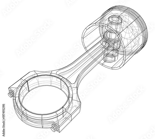 Sketch of piston. Vector rendering of 3d