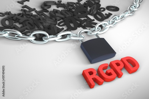 RGPD, Spanish and Italian version version of GDPR: Regolamento generale sulla protezione dei dati. Concept 3d rendering with copyspace. General Data Protection Regulation.