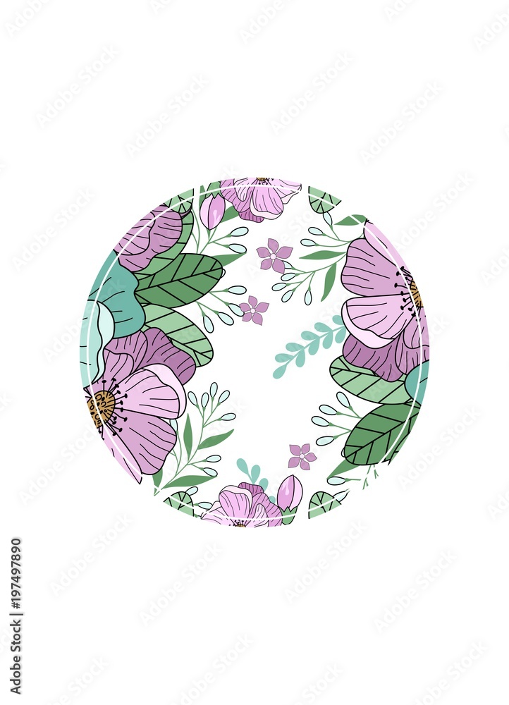 Flower frame for greeting card, wedding invitation design with flowers and leaves. Hand painted floral background for your text. Template.Vector illustration. Flower frame for greeting card, wedding invitation design with flowers and leaves. Hand painted floral background for your text. Template.Vector illustration.