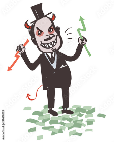 Crazy Banker. Satanic laughter. Vector Illustration