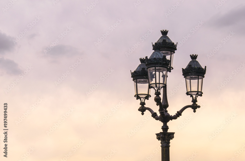 Lamp Post against the Sky at Sunset in Paris France