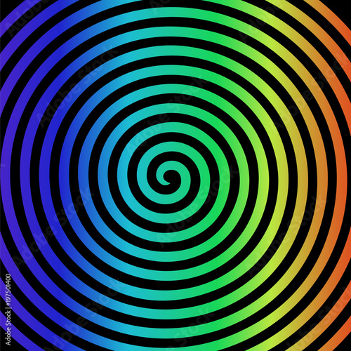 Black rainbow round abstract vortex hypnotic spiral wallpaper.