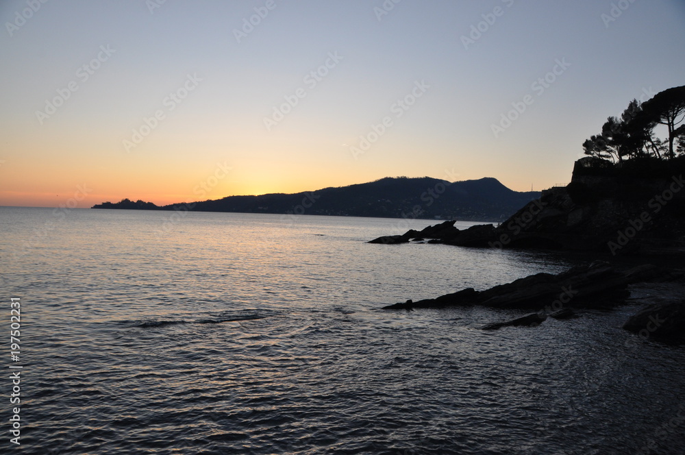 sunset in Zoagli, Liguria, Italy