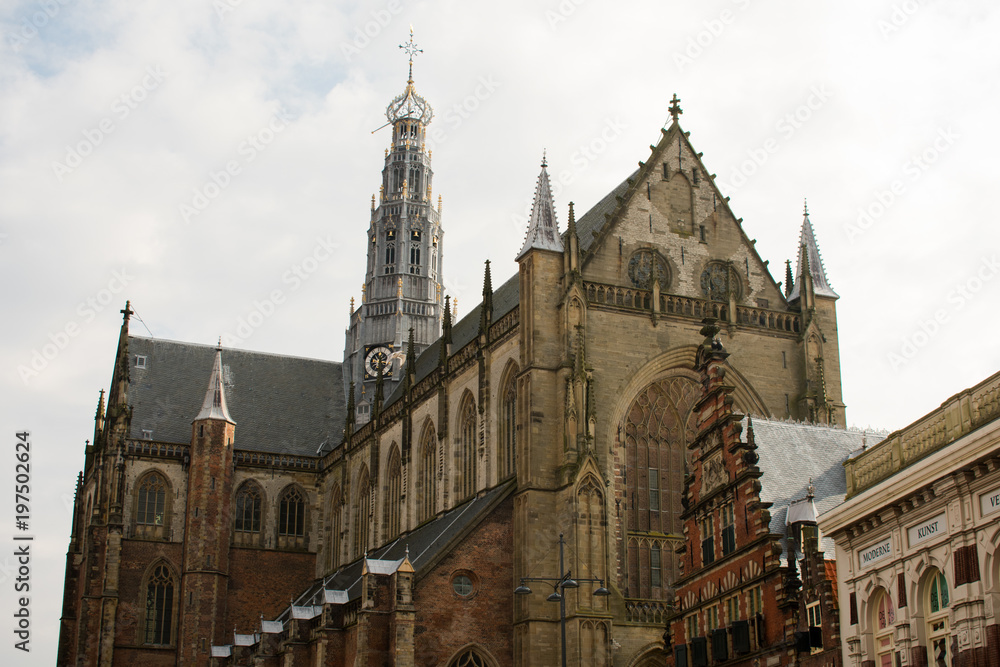 Haarlem City Streets Center Ancient Old Buildings Church Gates Netherlands