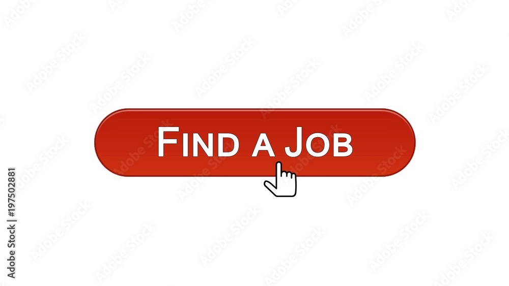 Find a job web interface button clicked with mouse cursor, wine red color design