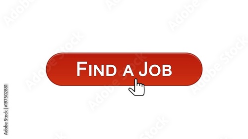 Find a job web interface button clicked with mouse cursor, wine red color design