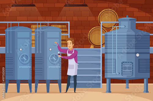 Winery Production Facility Cartoon Composition 