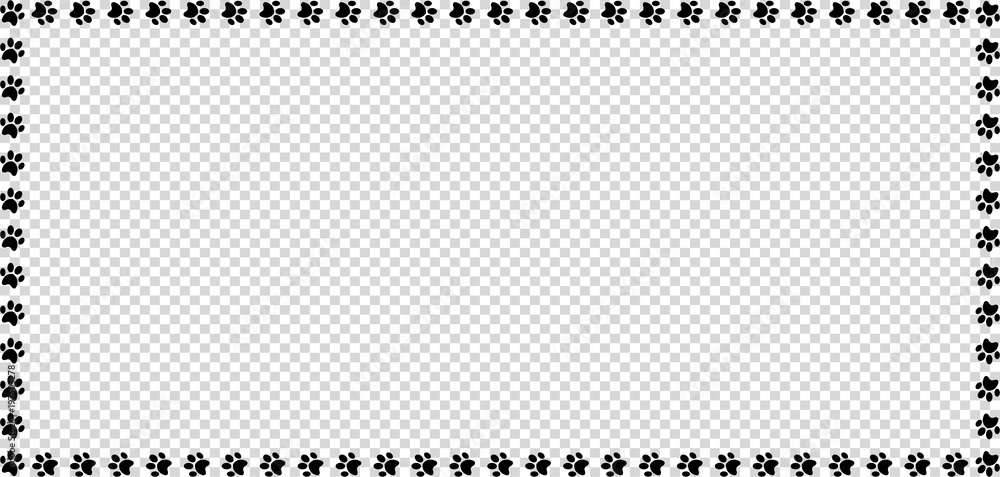 Rectangle frame made of black animal paw prints on transparent