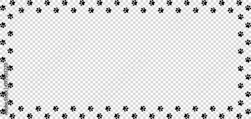 Rectangle border made of black animal paw prints isolated