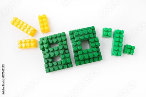 Numbers from colored cubes on a white background, discounts photo