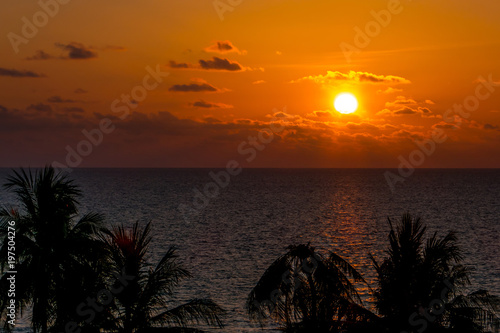 Seascape during sunset or sunrise   low key style. 