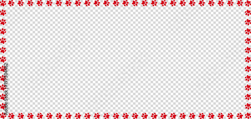 Rectangle frame made of red animal paw prints isolated