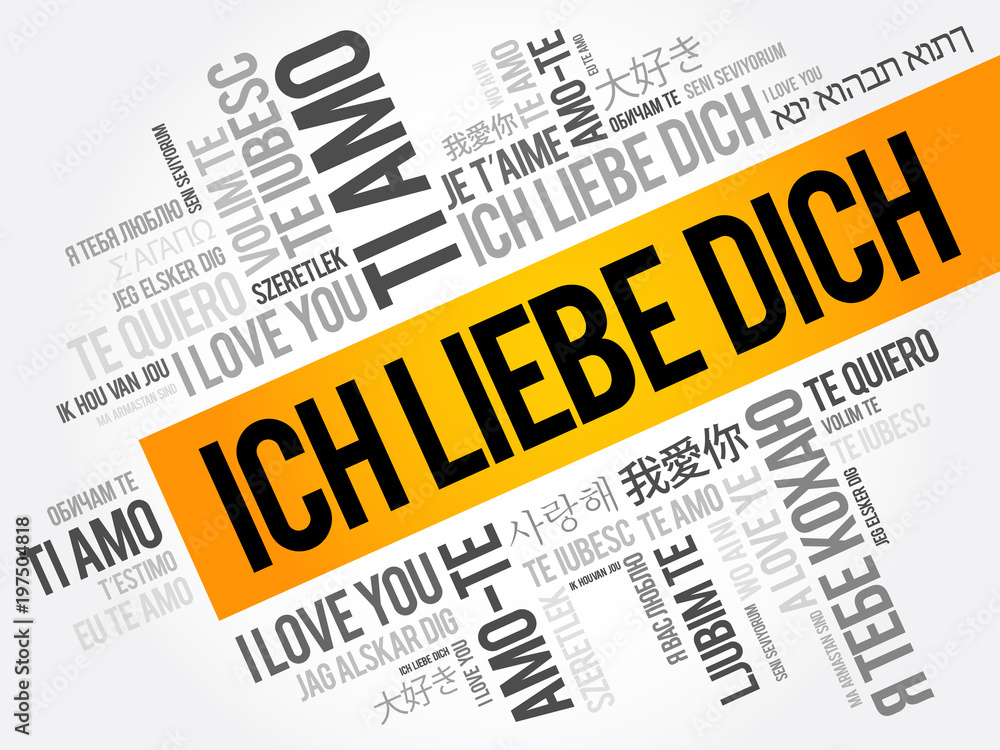 Handwritten Text in German Ich Liebe Dich. Love You Postcard. Phrase