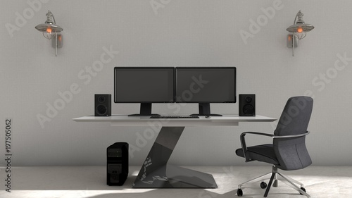 Εκτύπωση καμβά 3D illustration of interior design of computer setup