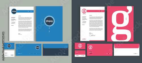 Set of Business identity design templates. Stationery set -  Letterhead A4 template, name card (3,5 x 2), envelope (8.66 x 4.33), presentation folder(9 x 12). Vector illustration.