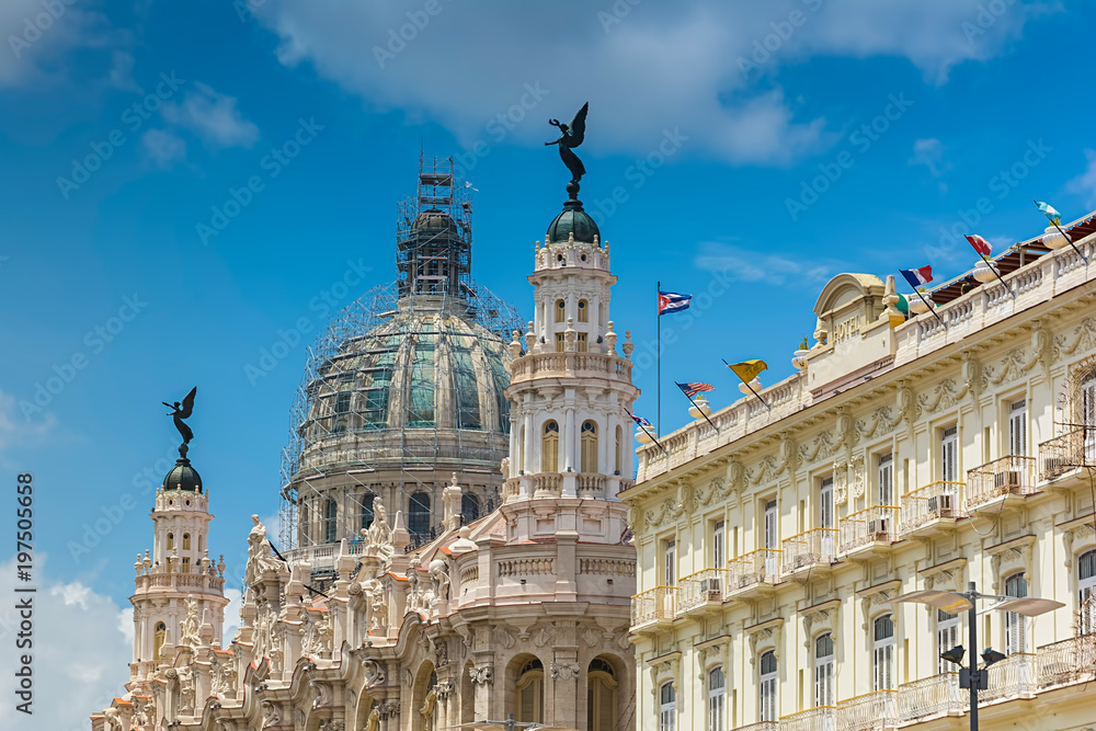 Detailed view of the Capitolio and Gran Teatro de la Habana in Havana, Cuba 