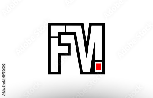 red and black alphabet letter fm f m logo combination icon design