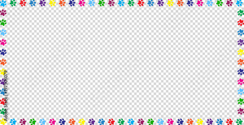 Rectangle frame made of multicolored animal paw prints