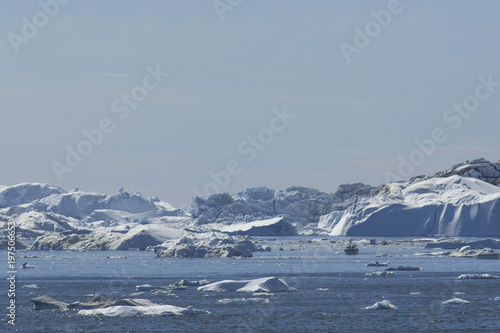 Giant Icebergs of Illulisat, Greenland, floating on water, a popular cruise destination