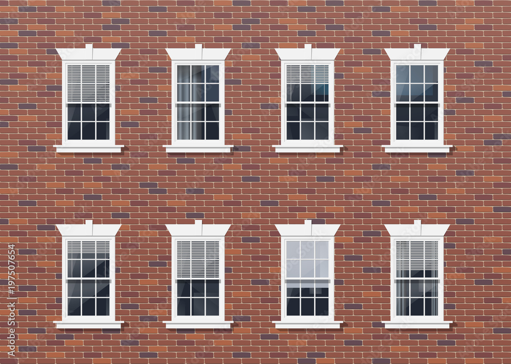 Fototapeta premium brick house facade wall with windows