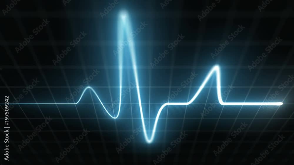 Stylized EKG Fast, Blue. Heart rate monitor / electrocardiogram (EKG or ECG) loop beeping at 120