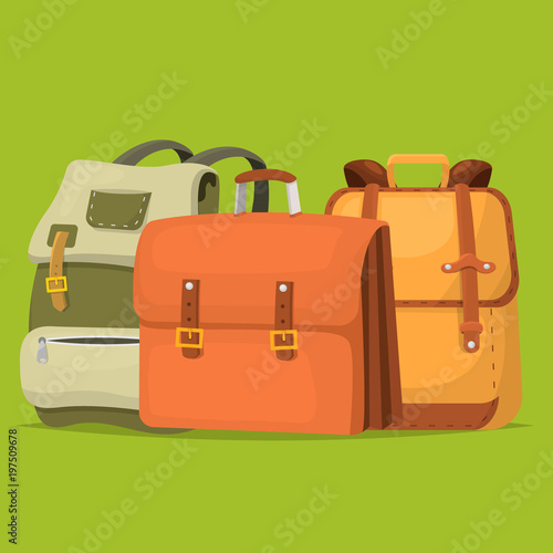 Back to School kids backpack vector illustration work time education baggage rucksack learning luggage.