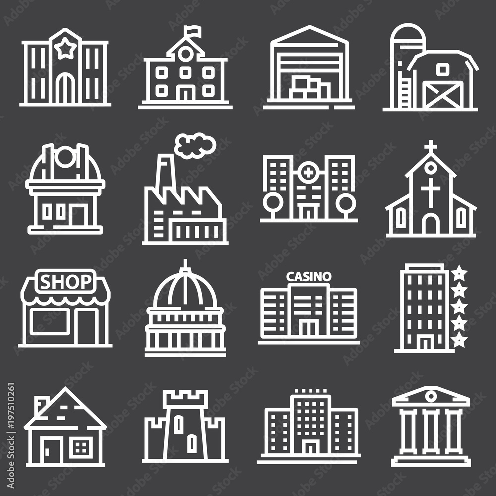 Vector white illustration of Building icons
