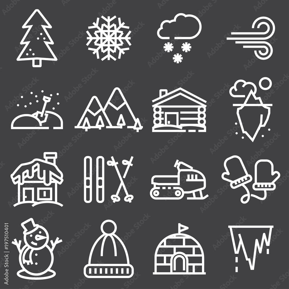 Winter icons set with gray background Winter icons set with gray background