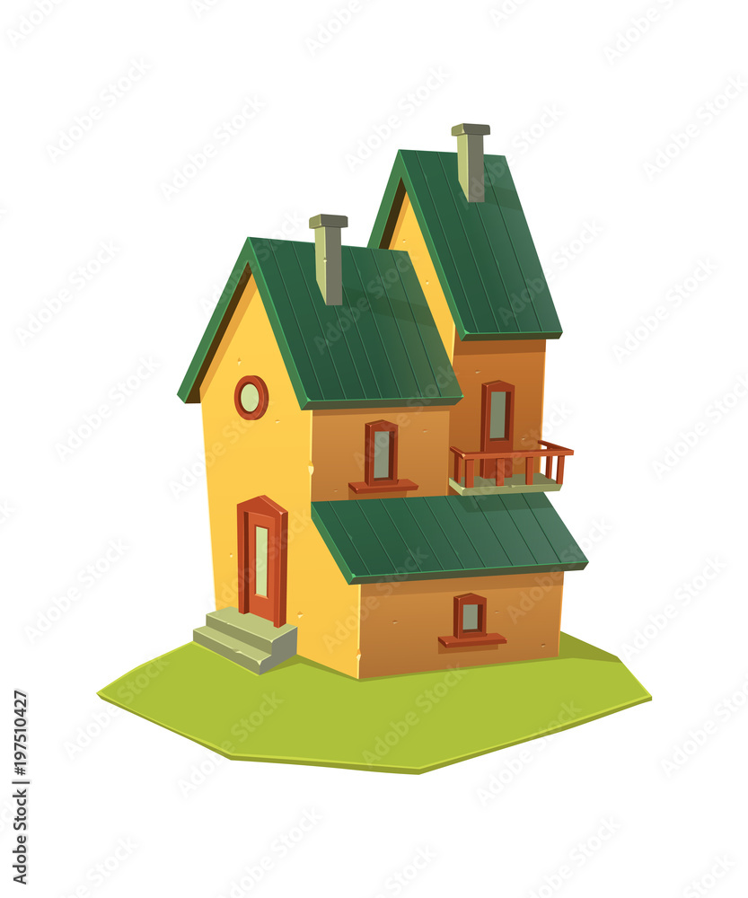 Cartoon house building isolated. Cartoon vector illustration.