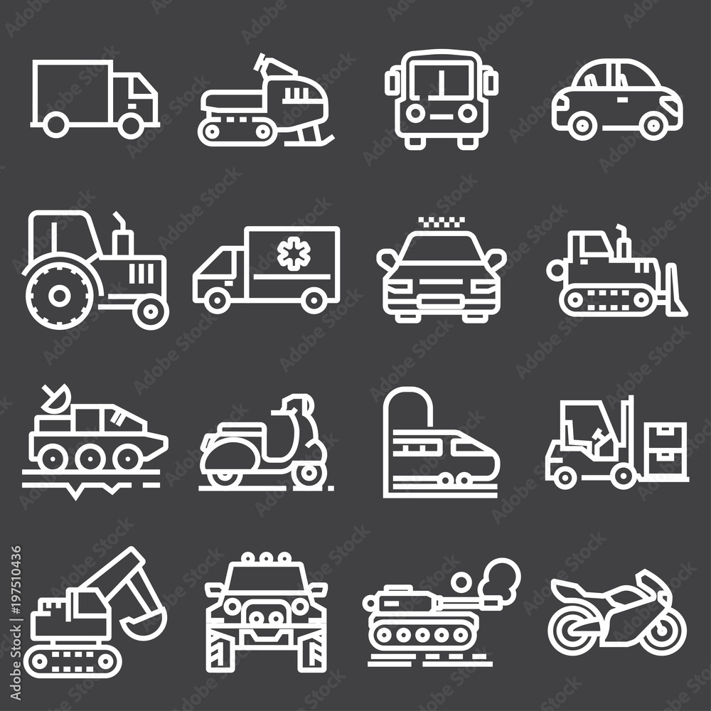 Vector white vehicles icons set Vector white vehicles icons set
