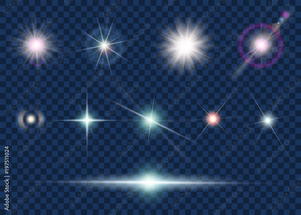 Obraz premium Zestaw efektów świetlnych i gwiazdy