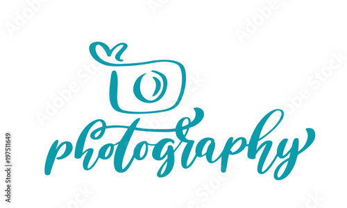 camera photography logo icon vector template calligraphic inscription photography text Isolated on white background