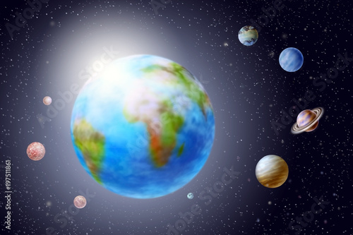 Fototapeta Naklejka Na Ścianę i Meble -  Planet Land and planets of the Solar system