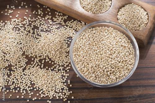 quinoa beans in bowl on rustic wooden background